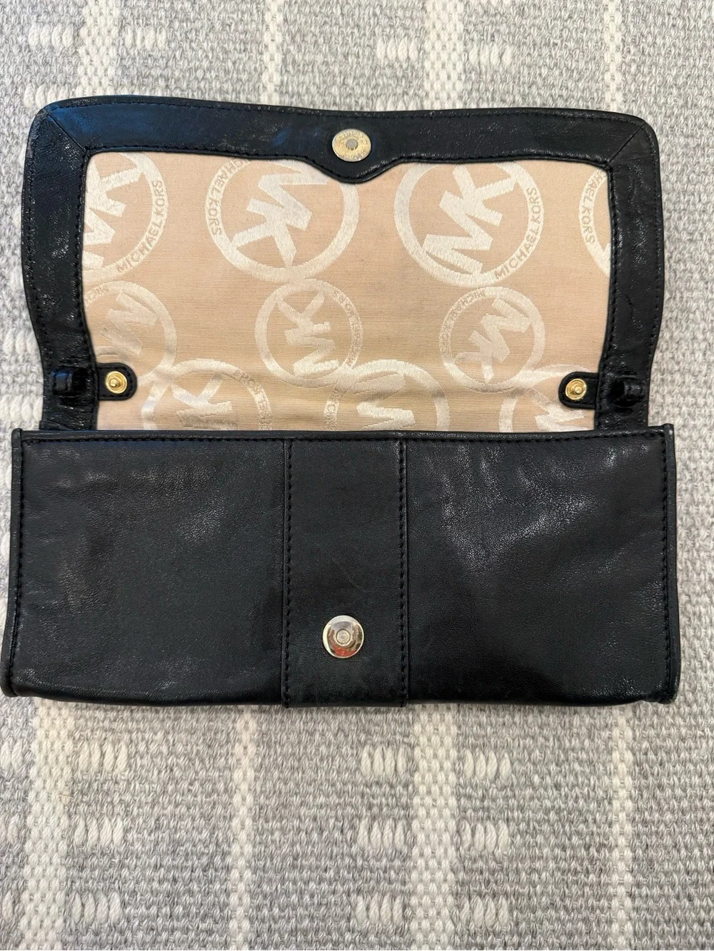 Michael Kors Black Clutch Wallet Black Leather with Gold Studs
